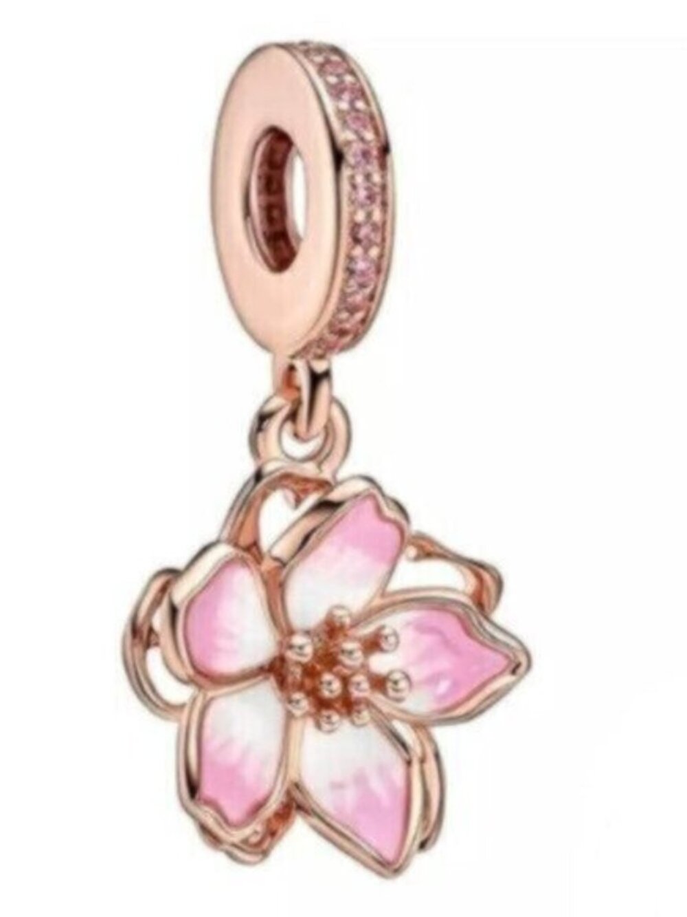 Pandora Rose Gold Pink Blossom Dangle Charm